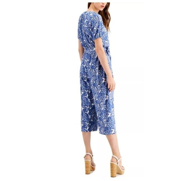 Michael Kors Jumpsuit Pants L Large Colorful Wide Leg Blue White Paisley $135 - Picture 7 of 11